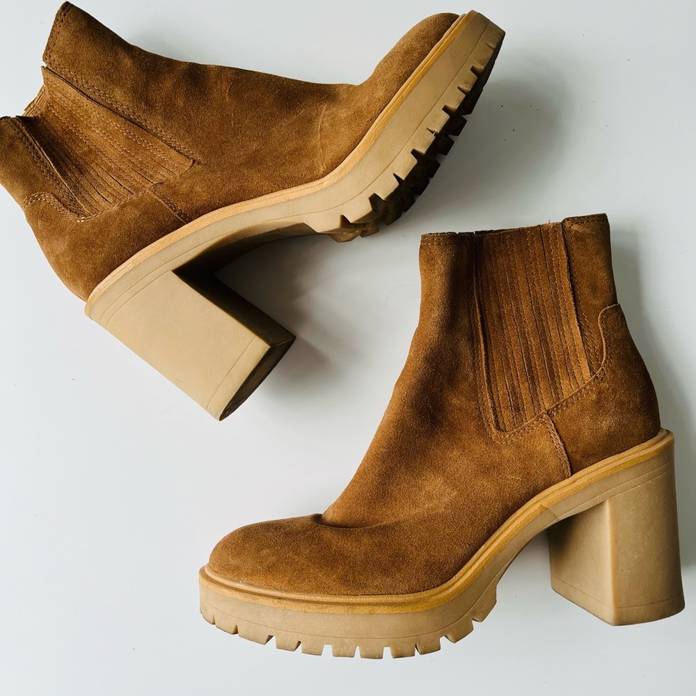 DV by Dolce Vita Tan Suede Platform Chelsea Ankle Boots - Picture 3 of 8